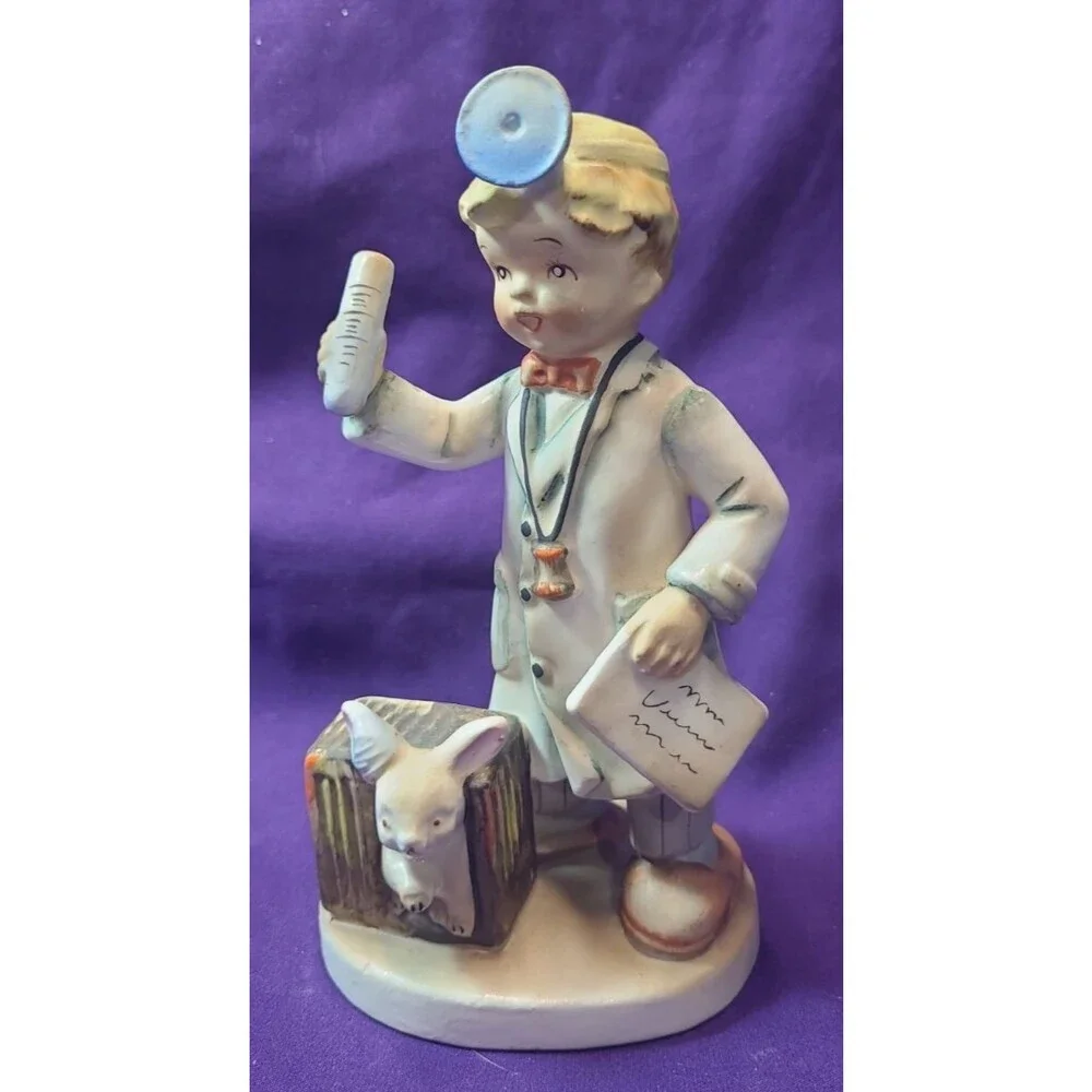 Mid Century Lefton Little Doctor Figurine Boy Dog Medical Theme